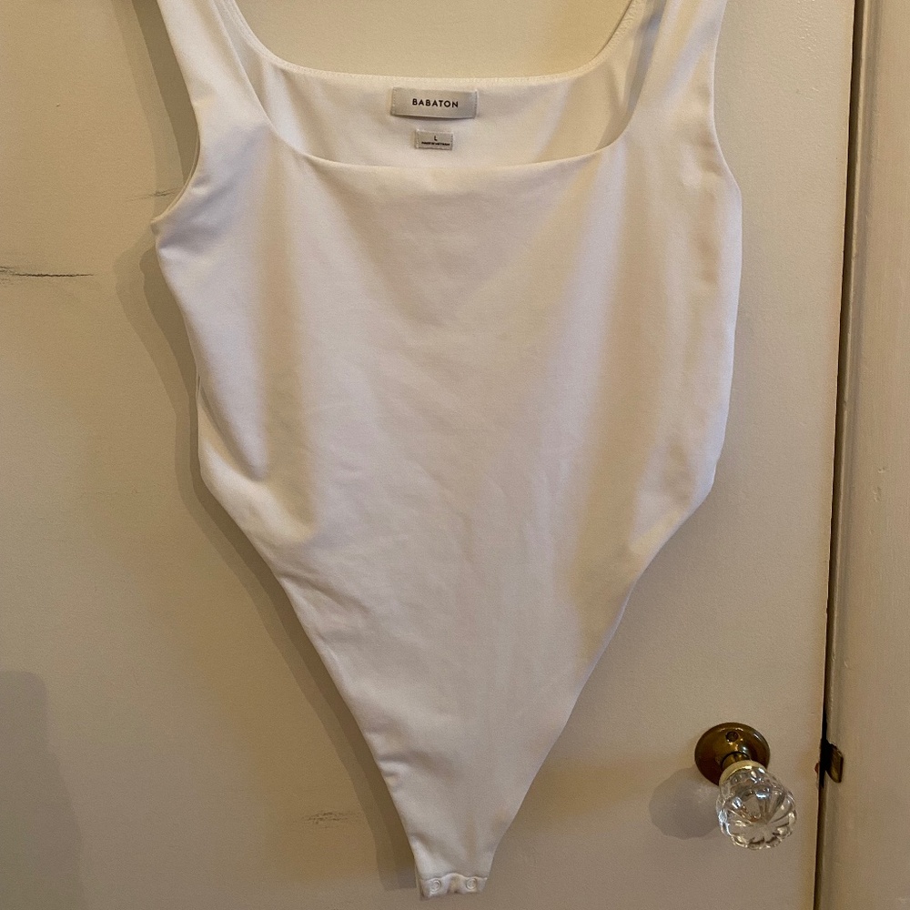White Aritzia/Babaton Contour Squareneck High-Leg Bodysuit